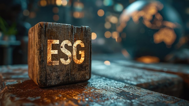 Текстовый символ ESG на деревянном блоке ESG окружающая среда общество и управление устойчивая окружающая среда