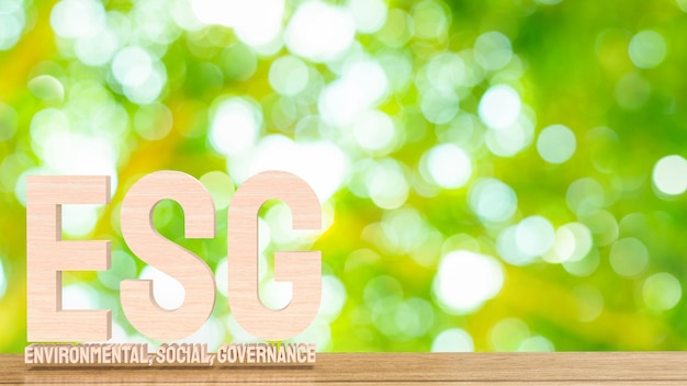 Il testo in legno esg significa environment social governance 3d renderingxa