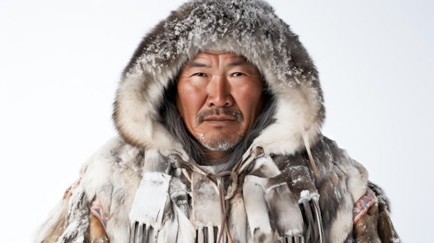 An eskimo wearing traditional clothes