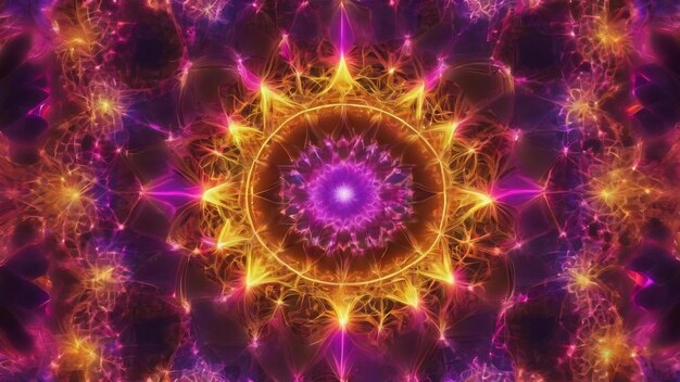 Esoteruc magic neon glowing geometric mandala fantasy fractal abstract background