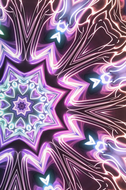 写真 esoteruc 魔法のネオン輝く幾何学的なマンダラ ファンタジー フラクタル抽象的な背景
