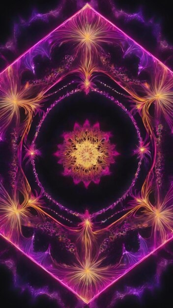 Photo esoteruc magic neon glowing geometric mandala fantasy fractal abstract background