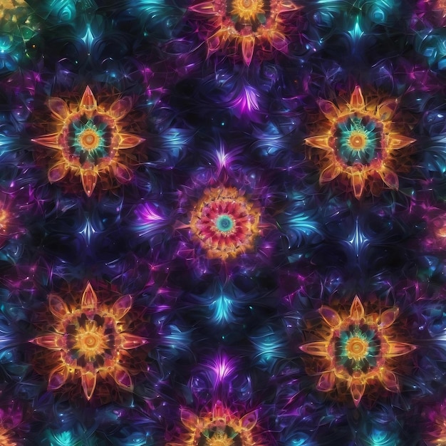 Esoteruc magische neon gloeiende geometrische mandala fantasy fractal abstracte achtergrond