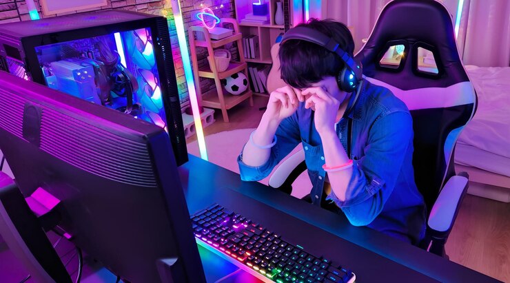 Photo エスポート・ゲーマーが痛い目を擦る