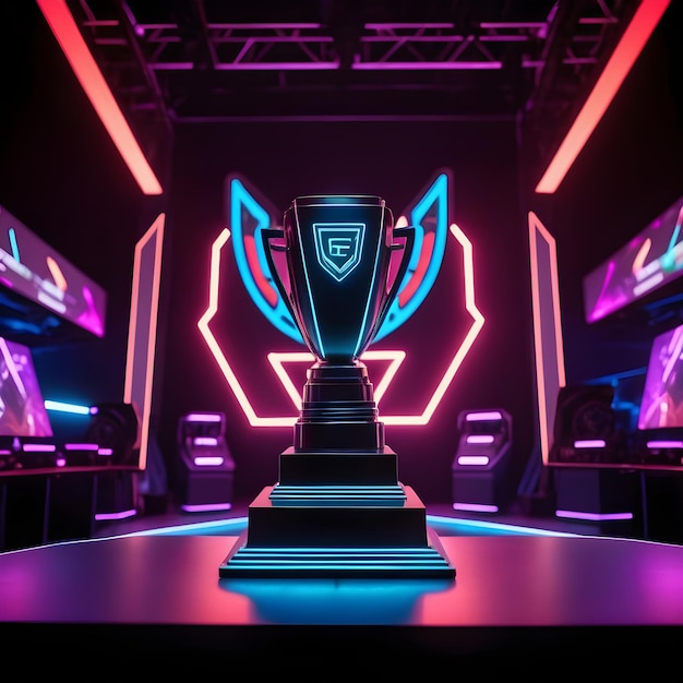 esports winner trophy standing on the stage