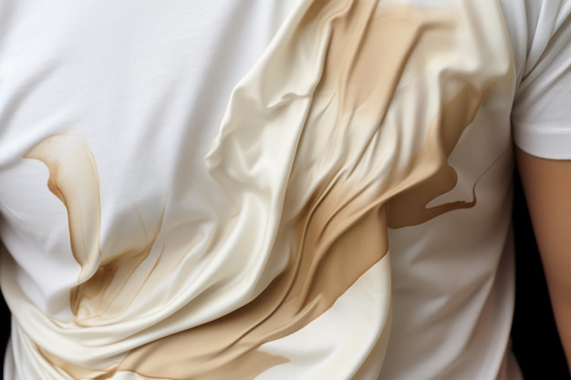 Photo espresso accident white fabric held by young men stained and crinkled