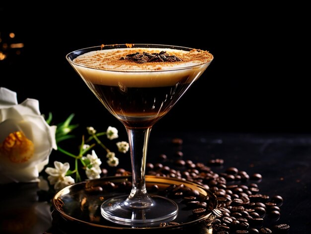 Espresso coffee cocktail served with elegance generated ai