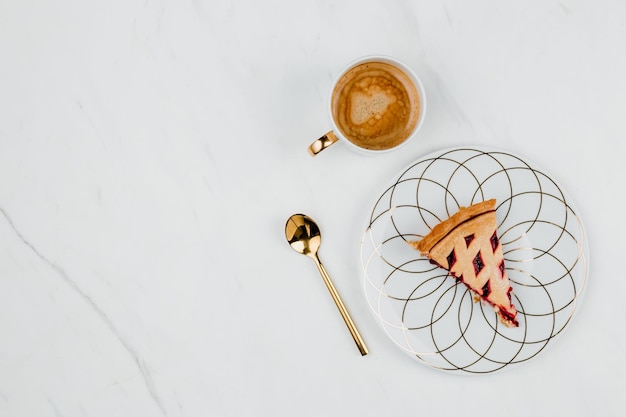 Espresso coffee cup and soft Belgian waffles with fresh blueberries