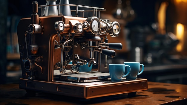 Espresso coffee machine prepared to make a coffee