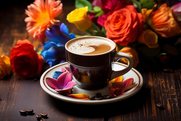 Espresso cup arranged with delicate porcelain teacups for a juxtaposition of cultures