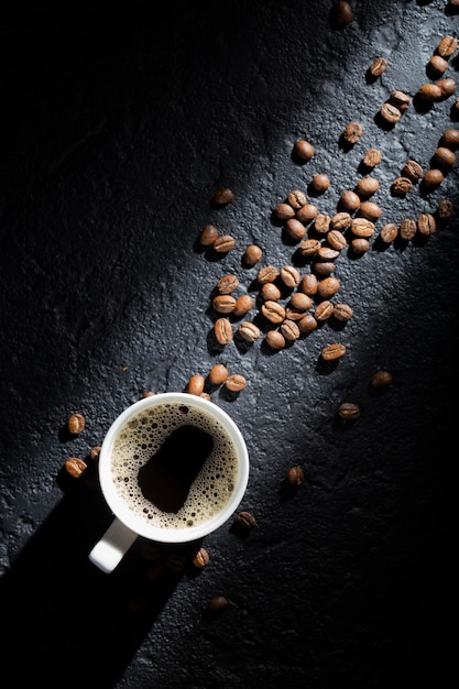 Espresso cup on black background Colombian coffee