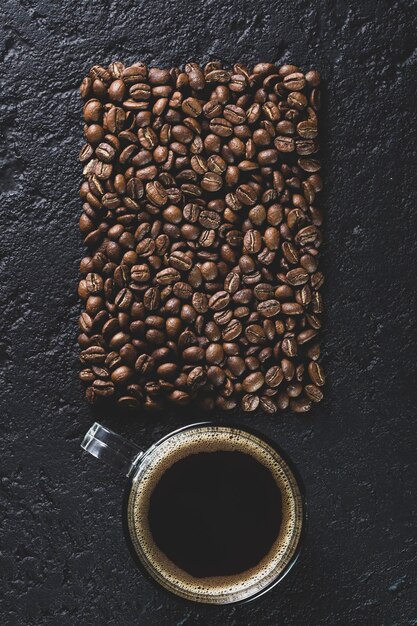 Espresso cup on black background Colombian coffee