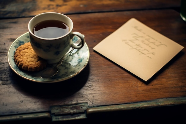 Photo espresso cup placed on a stack of vintage vinyl records for a retro feel