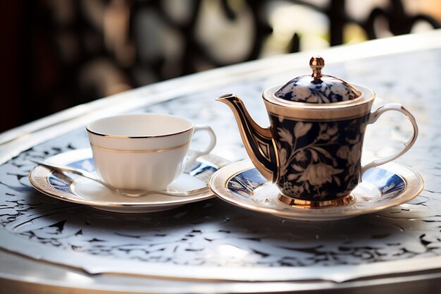 Foto coppa di espresso su un vassoio con fiori freschi