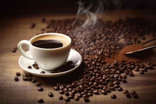 Espresso drink bean breakfast brown mug cafe morning aroma cup Generative AI