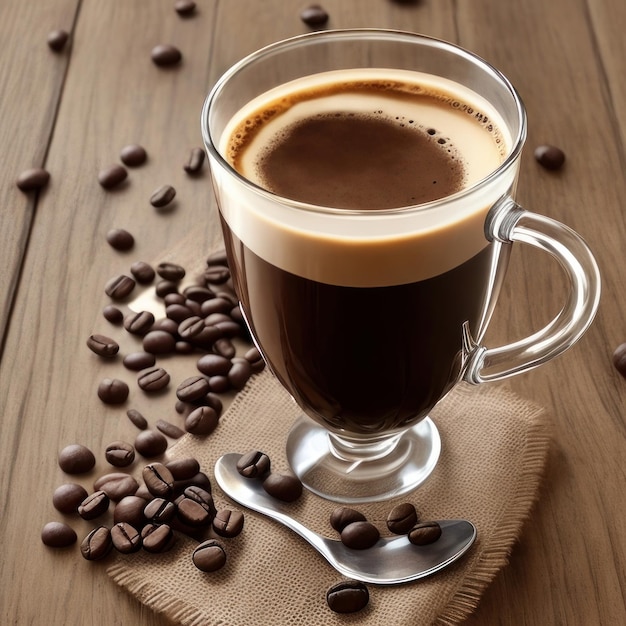 Espresso in glass on table