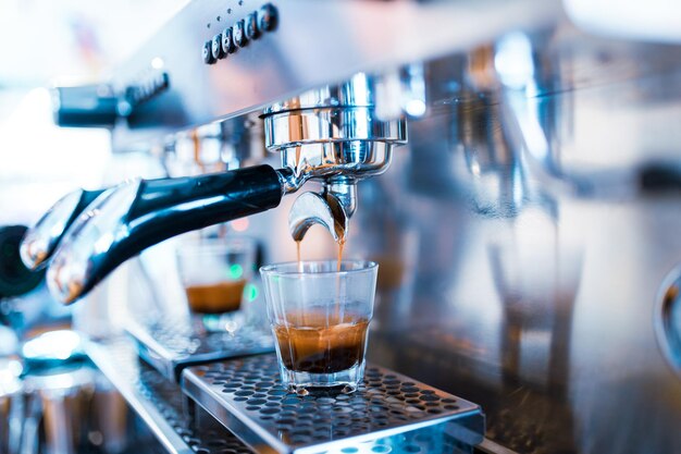 Espresso machine detail view with copy space