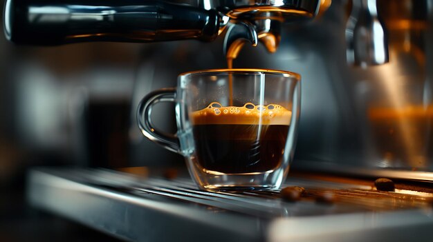 Espresso-machine die koffie in een kop dichtbij giet