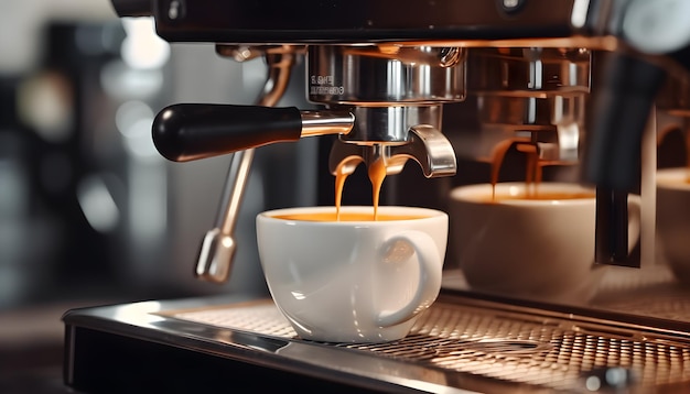 Espresso machine pouring coffee into a cup