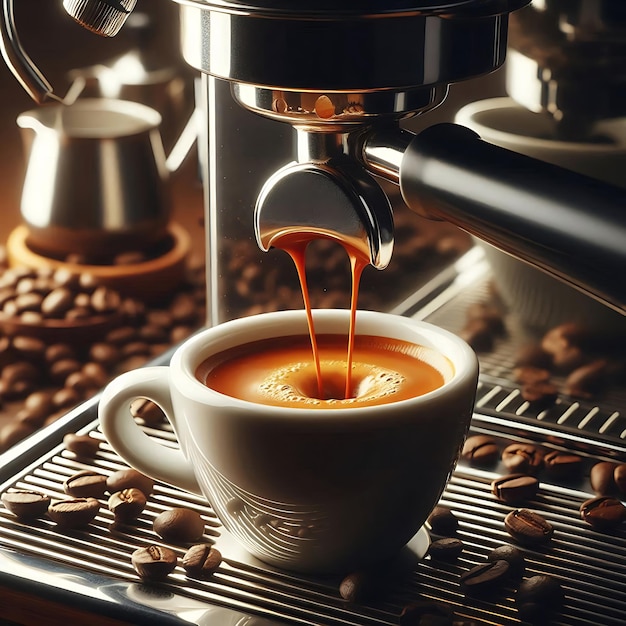 Фото Эспрессо, приготовленное кофейной машиной горячая чашка кофе