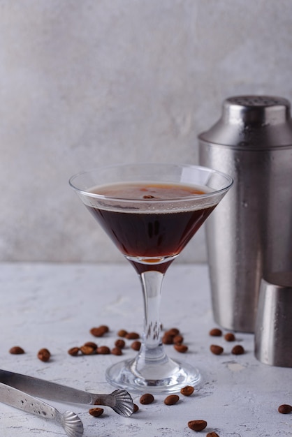 Espresso martini cocktails with coffee beans