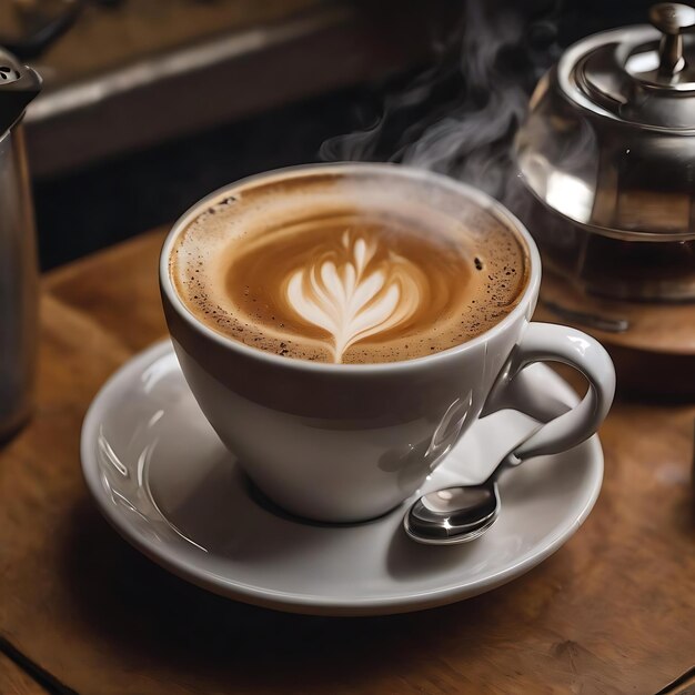 Espresso op een donkere achtergrond de stoom stijgt boven de koffie