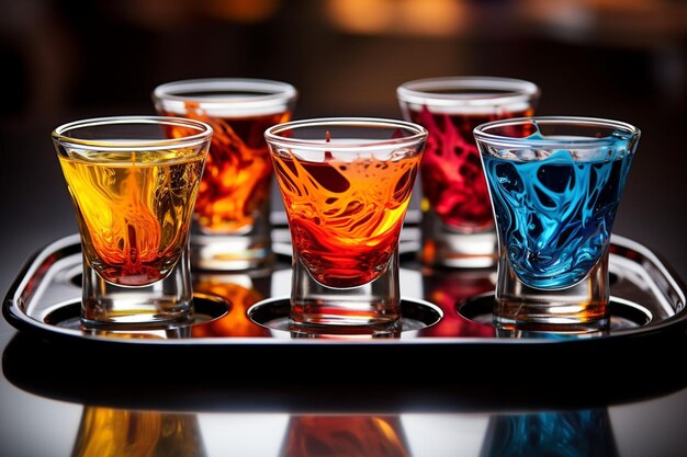 Photo espresso served in a transparent cup showing off the layers of the drink