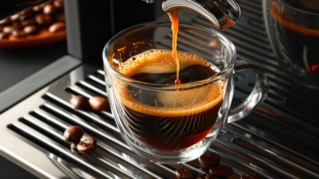 Espresso shots being pulled into clear glasses