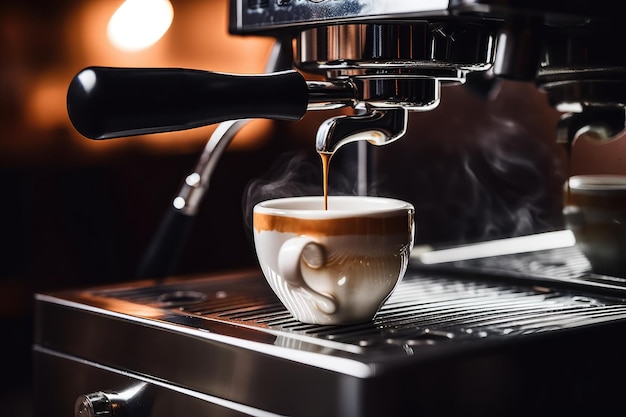 Espresso uit de koffiemachine in het café.