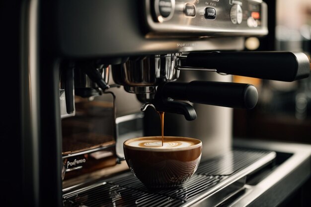 Espresso uit de koffiemachine in het café.