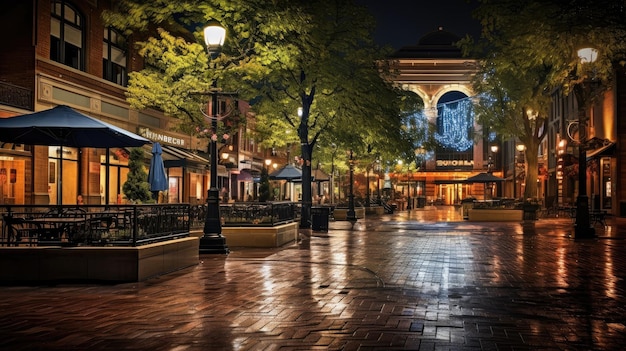 essence of the city after dark where the town square transforms into a luminous urban oasis