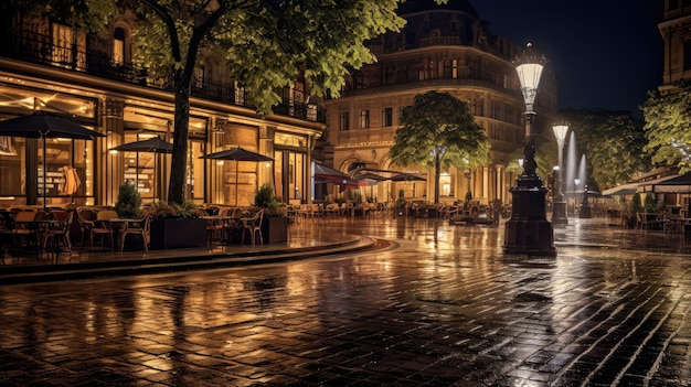 essence of the city after dark where the town square transforms into a luminous urban oasis