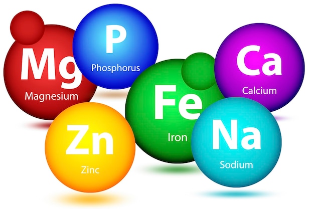 Photo essential chemical minerals or dietary elements for human body