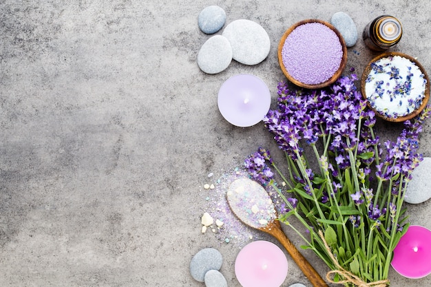 Essential lavender salt with flowers
