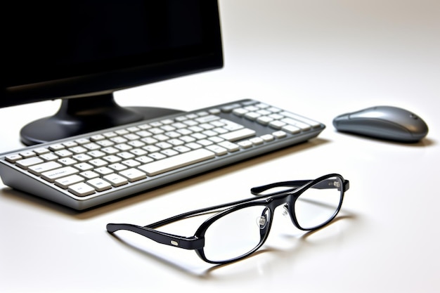 Photo essential office tools computer keyboard pen and eyeglasses a seamless collection for productiv