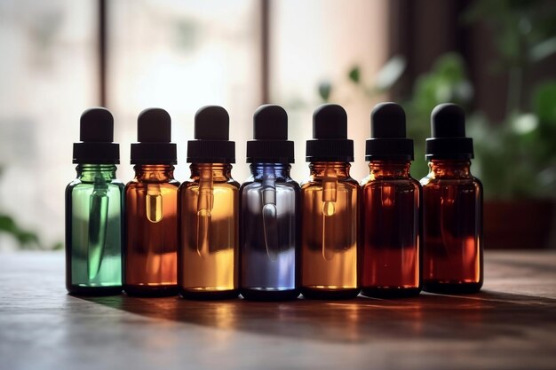 Essential Oil Bottles on a Table