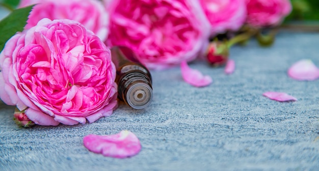 Essential oil extract of tea rose. Selective focus. nature.