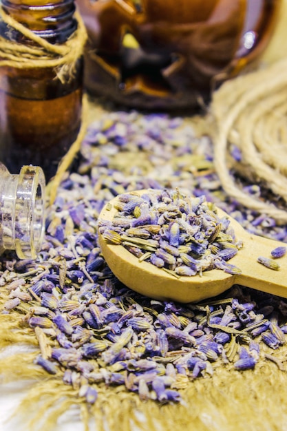 Essential oil of lavender. Selective focus. nature bio flowers.