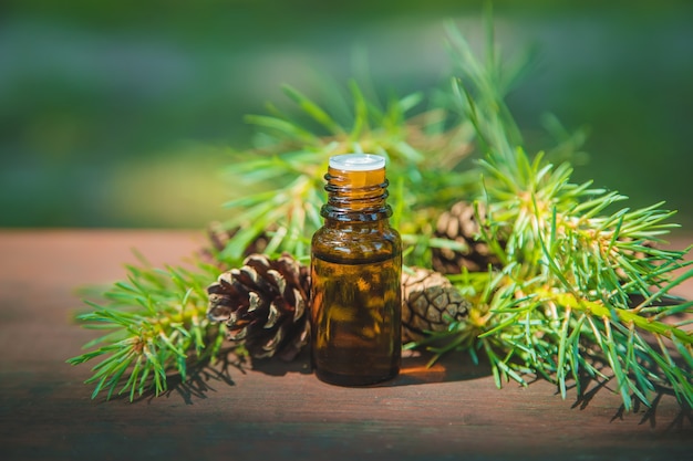 The essential oil was pine in a small bottle