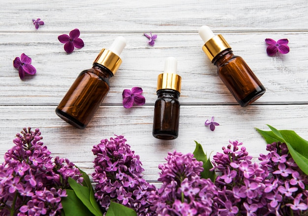 Essential oil with lilac flowers