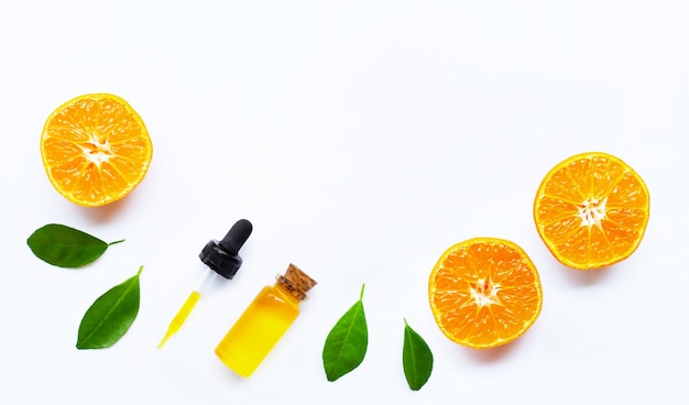 Essential oil with oranges with copyspace