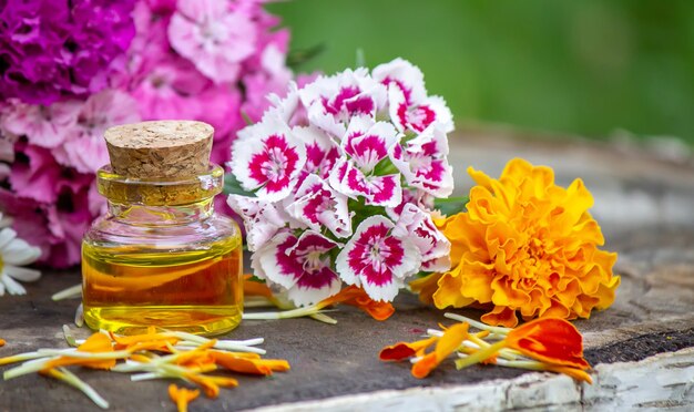 Эфирные масла и лекарственные цветочные травы. Выборочный фокус