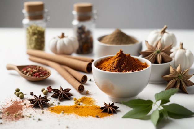 Essential Spices And Dried Herb On A White Background