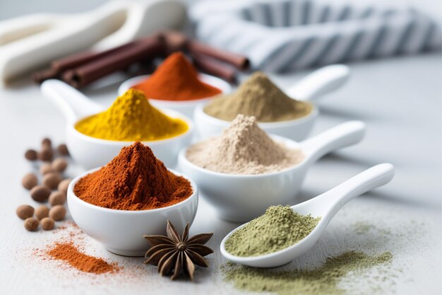 Essential Spices And Dried Herb On A White Background