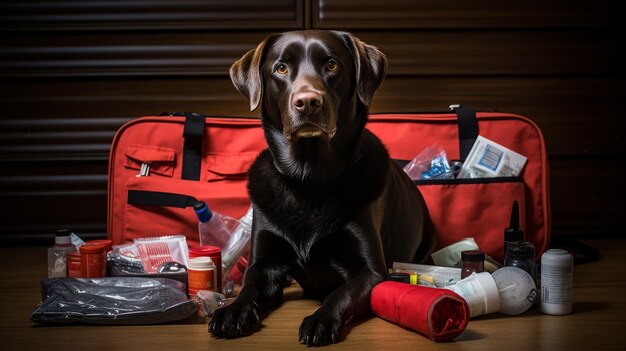 Photo essential supplies for a pet emergency kit