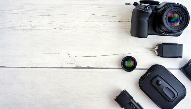 Essential Tools for Capturing Moments Top View of Photography Accessories with Copy Space