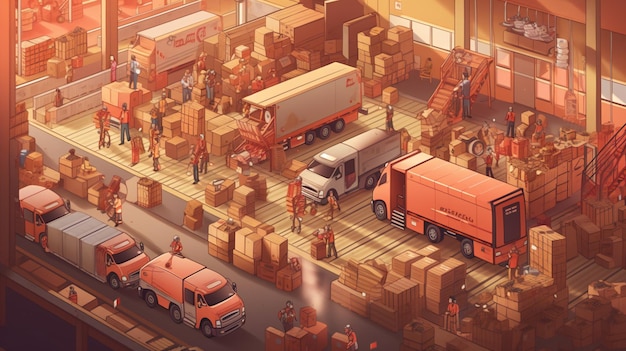 Essential workers keeping supply chain moving Truck drivers delivery personnel warehouse workers Generative ai