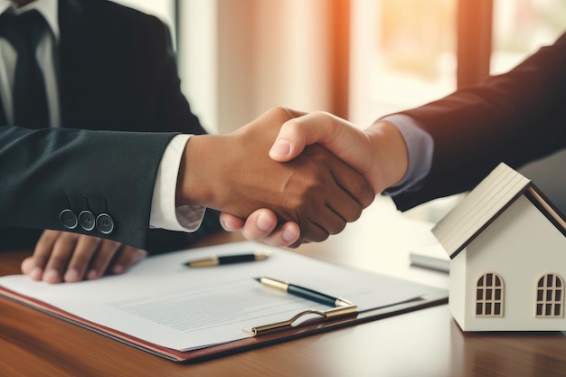 Estate agent shaking hands with buyer after signing the house contract Generative ai