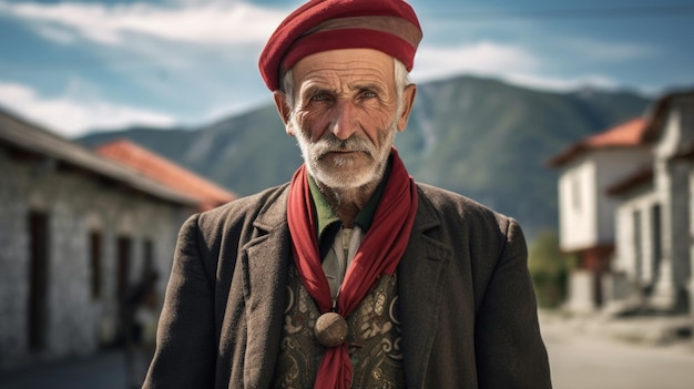 An esteemed Albanian senior man radiating wisdom and strength a symbol of the rich heritage and resilience of his Albanian roots AI generated