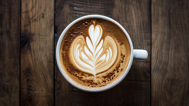 Foto esthetisch genot betoverend uitzicht van bovenaf platte uitleg van artistieke koffie latte